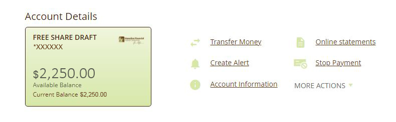 Screen capture showing account details example